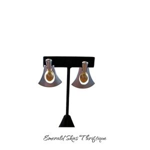 Crown Trifari Vintage Clip Earrings Cabochon Statement free ship